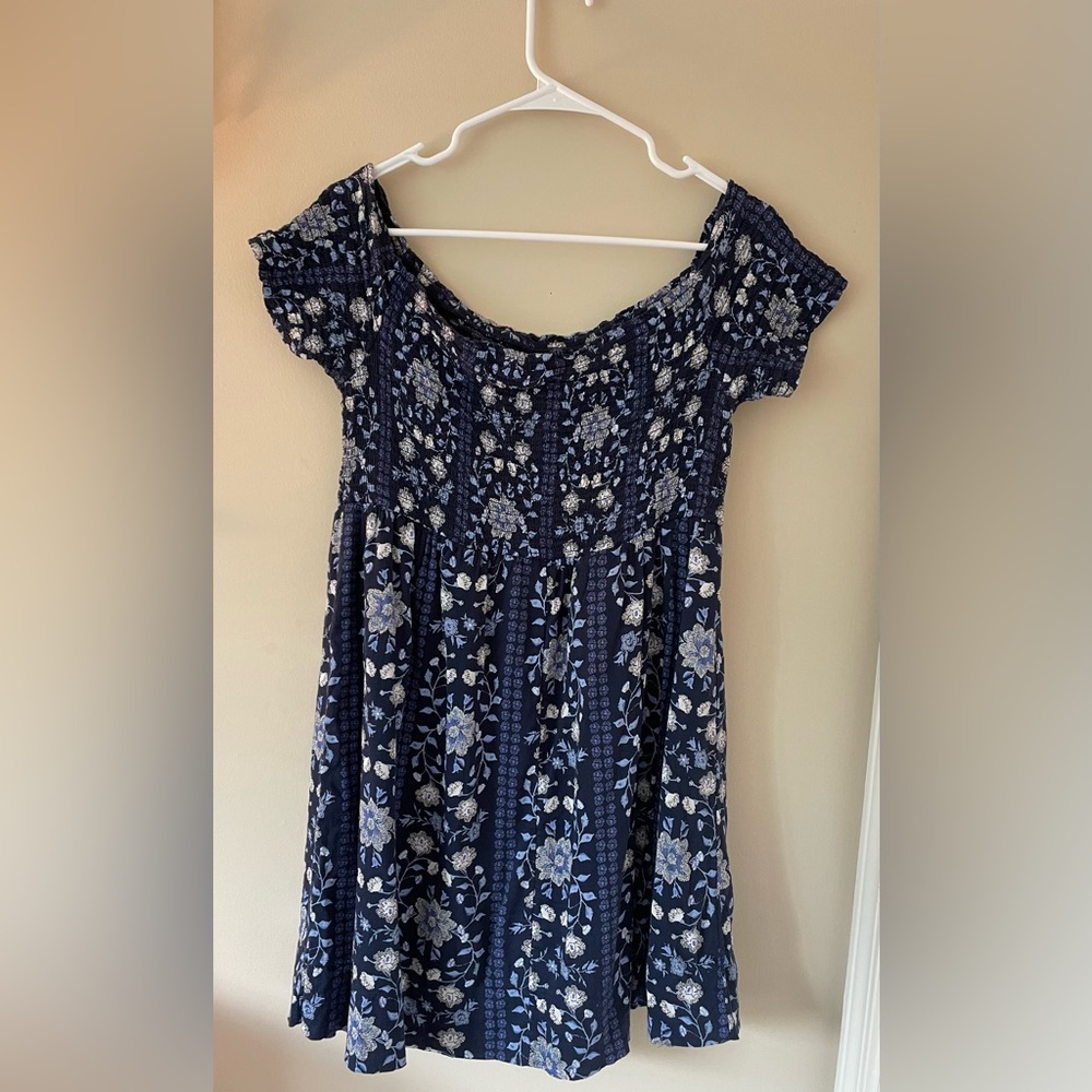 💙 Blue Old Navy Floral Short Dress with Off-Shoulder Neckline